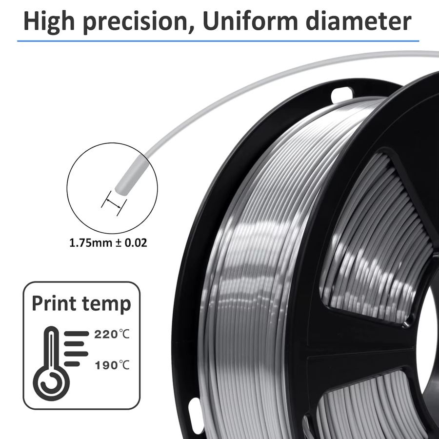 Filajoy3D PLA Filament 1,75mm für FDM 3D-Drucker mit glänzender Seiden-Oberfläche, Silber und Blau, 250g Spule - Bild 2