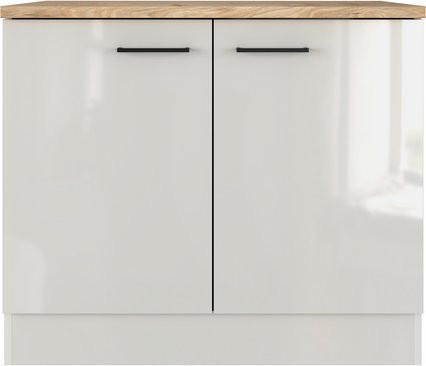 Flex-Well Küchenunterschrank Lund in Lichtgrau glänzend, B: 100 cm, T: 85 cm, H: 85 cm