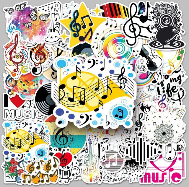 50 Stück Binchi Outdoor Product Musiknoten Aufkleber, wasserfeste Graffiti-Sticker in Multicolour für Helm, Koffer und DIY-Projekte - Bild 1