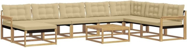 vidaXL Outdoor-Sofagarnitur 9-teilig aus Akazie Massivholz in Weiß und Beige mit Textilene-Polstern und L-Form - Bild 1