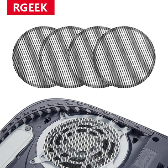 RGeek Staubfilter Set für PS5 Konsole, 4 Stück Staubschutzgitter in Schwarz zur Reinigung und Belüftung der Frontplatte, Zubehör für PlayStation 5 - Bild 1