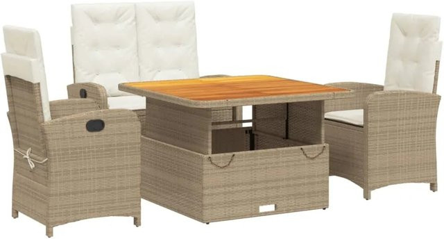 vidaXL 4-teilige Garten-Essgruppe aus massivem Akazienholz und Poly Rattan in Beige und Braun - Bild 1