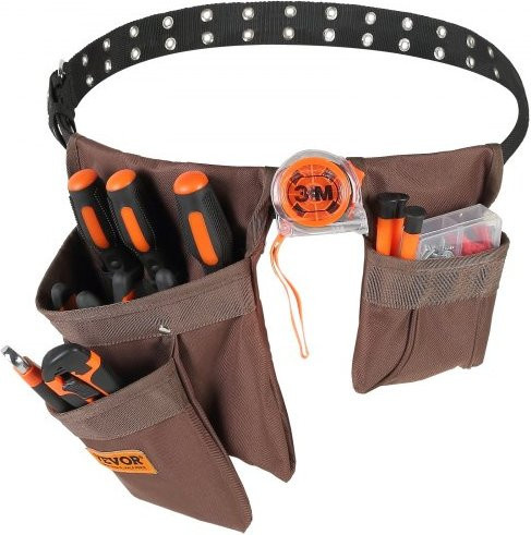 VEVOR Werkzeuggürtel aus Polyester mit 13 Taschen, braun, verstellbar von 73,6 bis 137,2 cm - Bild 1