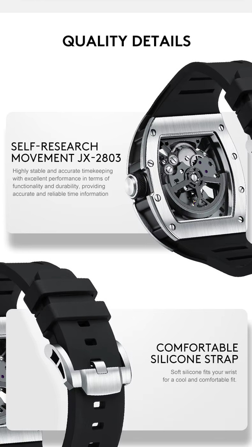 Wishdoit Armbanduhr Automatik, Edelstahl, Schwarz, Herren, 5 ATM - Bild 3