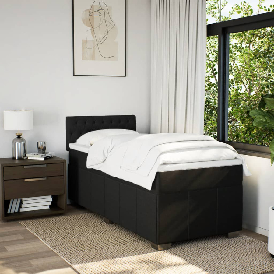 vidaXL Boxspringbett mit Matratze in Schwarz aus Stoff mit USB-Ladeport und Unterbettbeleuchtung, B/T/H: 80 x 200 x 100,5 cm - Bild 3