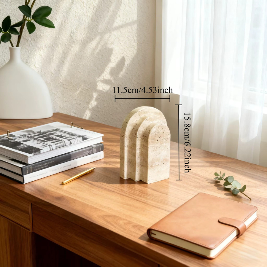 Moderne Buchstütze aus natürlichem Travertin-Marmor in Beige für Schreibtisch und Bücherregal - Bild 3