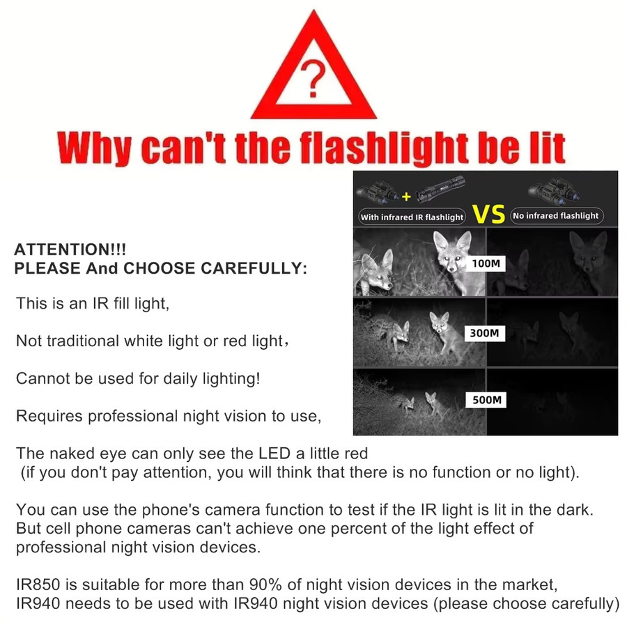 Alonefire Infrarot-LED-Zoomlampe für Nachtsicht in Schwarz aus Metall mit 850nm und 940nm Wellenlängen - Bild 2