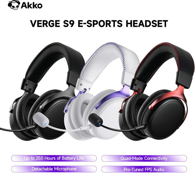 AKKO Verge S9 E-Sports Headset in Schwarz mit Mikrofon, Quad-Mode Gaming-Kopfhörer, 7.1-Kanal-Surround-Sound und 53-mm-Treibern - Bild 1