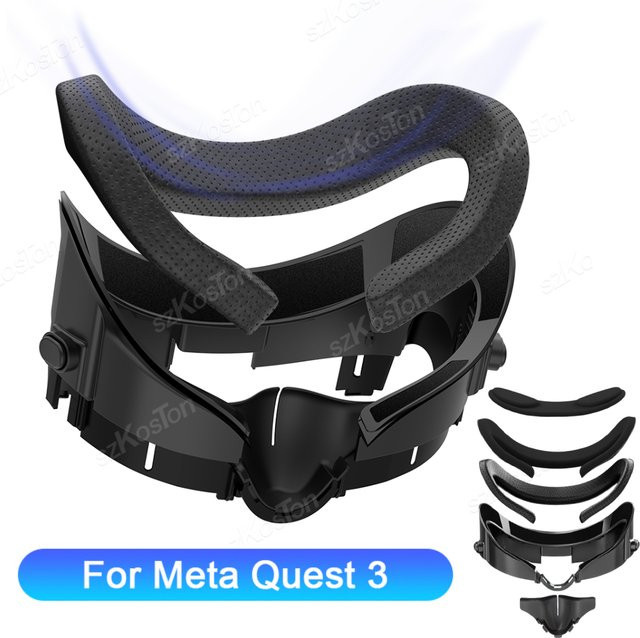 SZKOSTON VR-Gesichtsschnittstellenhalterung für Meta Quest 3 mit verstellbarer Größe und Anti-Licht-Nasenpolster in Schwarz - Bild 1