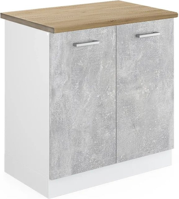 Vicco R-Line Spülenunterschrank Küchenunterschrank in Beton/Weiß mit Eiche-Optik, Breite: 80 cm, Höhe: 81,6 cm, Tiefe: 60 cm - Bild 1