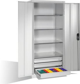 C+P Werkzeugschrank mit Drehtüren, 4 Böden und 3 Schubladen in Lichtgrau, H: 195,0 cm, B: 93,0 cm, T: 60,0 cm - Bild 1