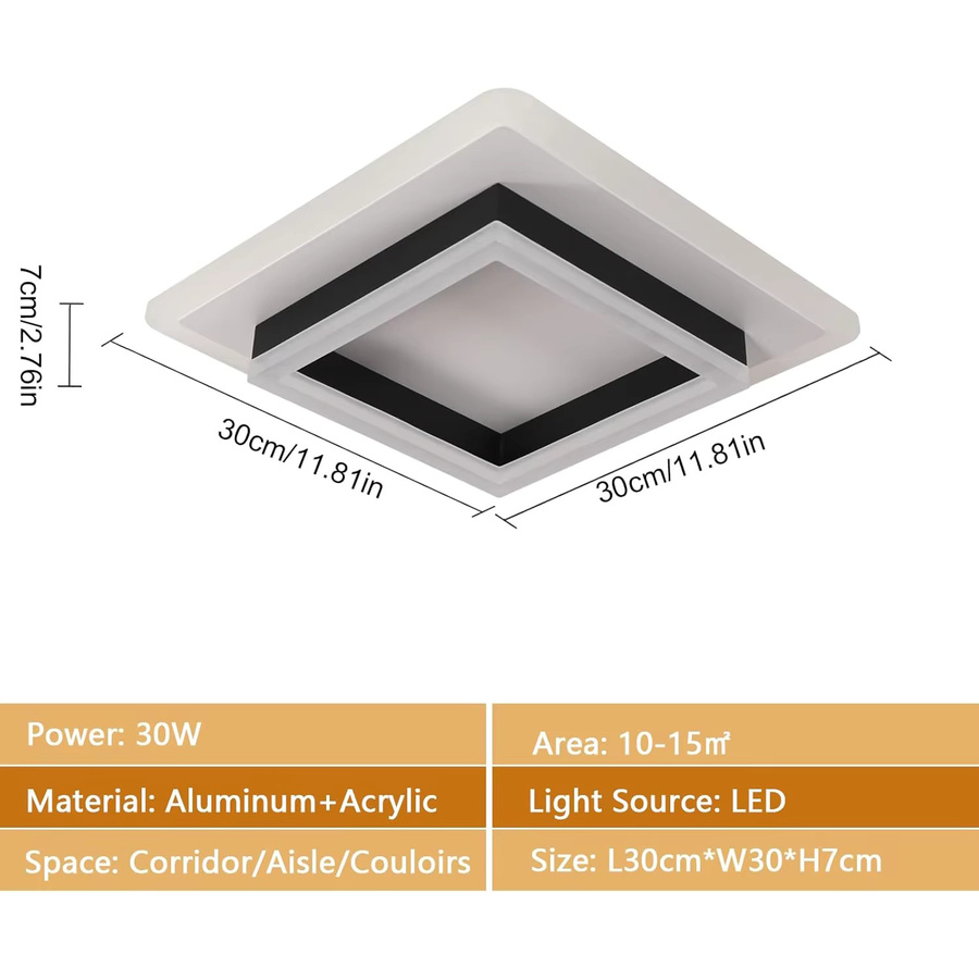 Moderne quadratische LED-Deckenleuchte in Weiß mit warmweißem Licht 3000 K, 30 W und 3375 lm für Wohnzimmer, Schlafzimmer und Flur - Bild 2