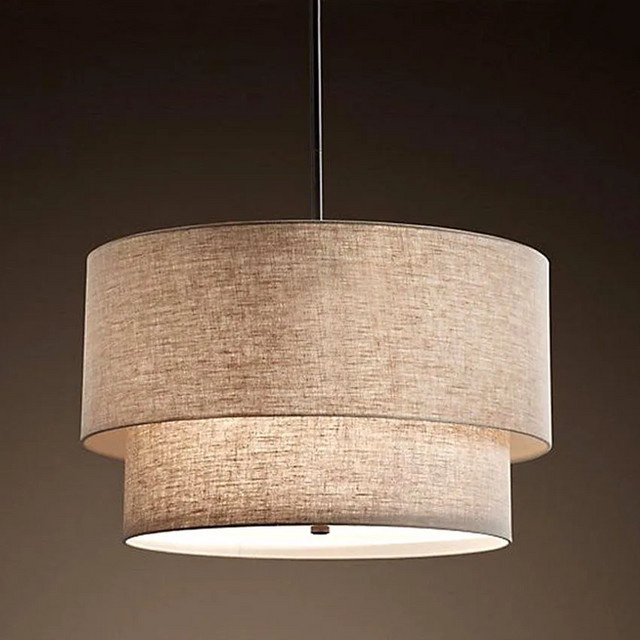 Ynhaw Moderne Pendelleuchte aus Leinen und Metall im Pastoral-Stil für Esszimmer, Wohnzimmer oder Schlafzimmer, Schwarz, Weiß oder Beige - Bild 1