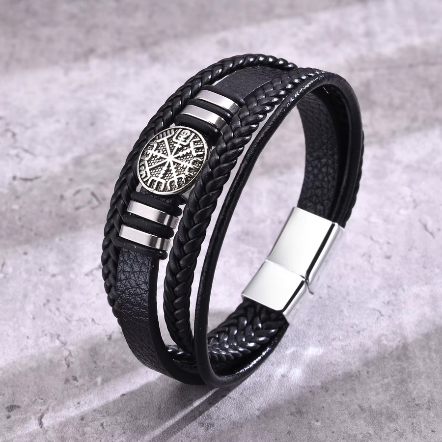 Vnox Armband, Leder, Schwarz, Herren - Bild 5