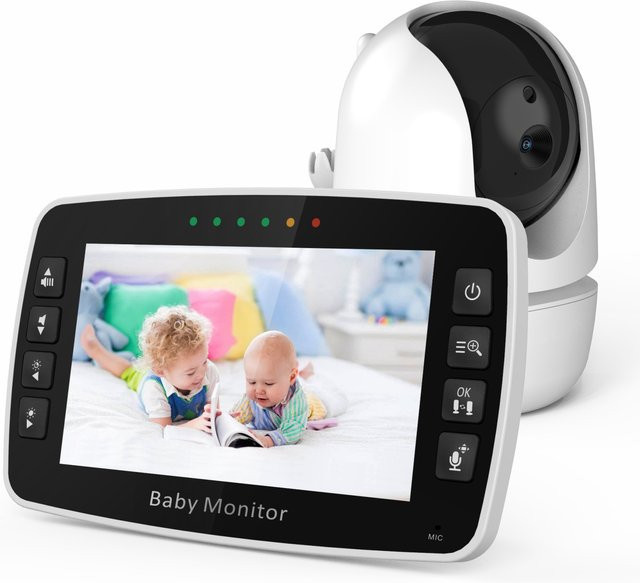 MBOSS Drahtlose PTZ-Babyphone Kamera mit 4,3 Zoll IPS-Bildschirm, Temperaturanzeige und Audio-Video-Funktion in Weiß - Bild 1