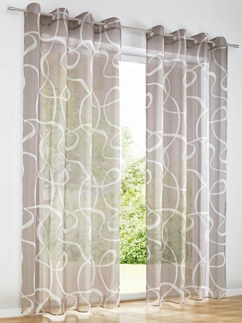 Heine Home Dekostore Voile aus 100% Polyester in Beige und White, semi-transparent mit Grafikdesign, Breite: 140 cm, Höhe: 140 cm - Bild 1