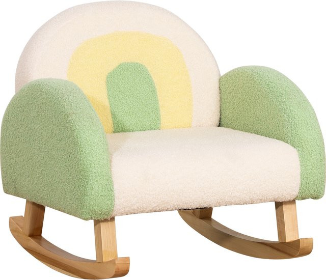 HOMCOM Schaukelstuhl Kindersofa aus Eukalyptusholz mit Lammfellimitat in Grün - Bild 1