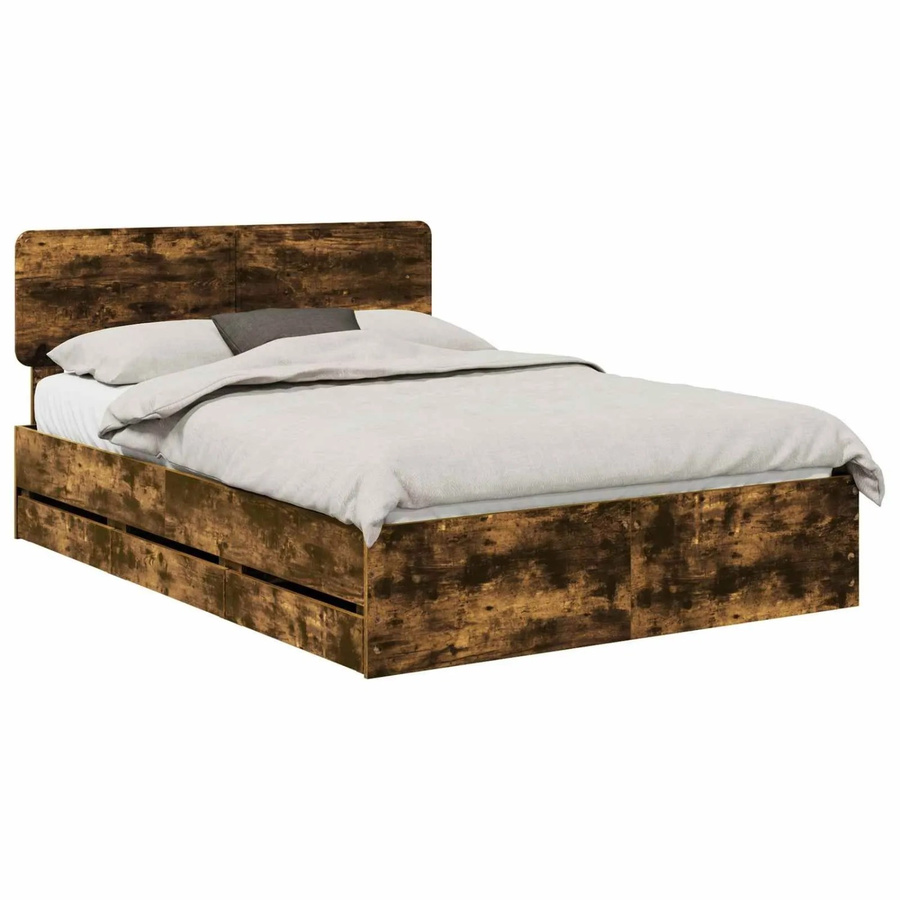 vidaXL Bettrahmen aus Holzwerkstoff in Raucheiche, Farbe Braun, B/T/H: 153 x 153 x 100 cm - Bild 2
