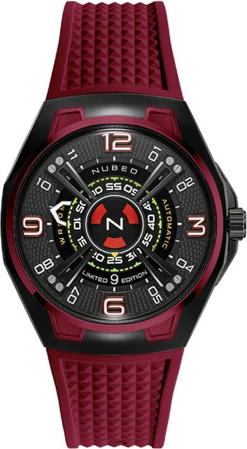 Nubeo Herrenuhr Automatik, Edelstahl, Tonneau, 44 mm, Silikon, Schwarz, 5 ATM - Bild 1