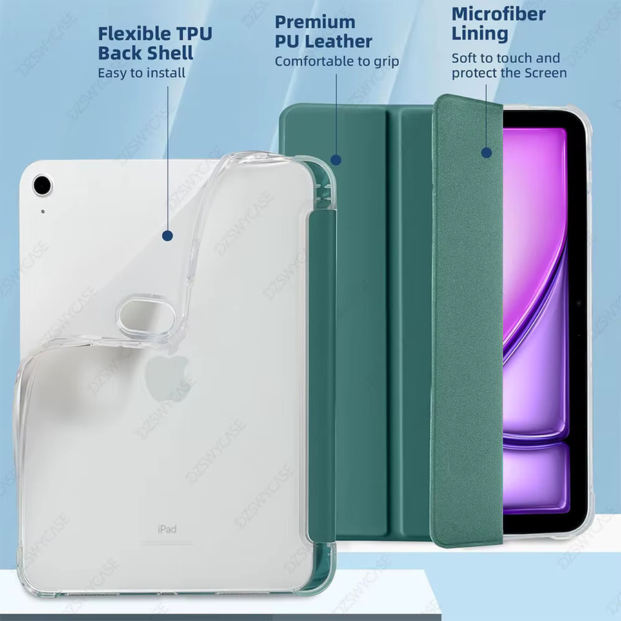 DZSWYCASE Schutzhülle für iPad Air 11 Zoll M4/M3/M2 und iPad Air 5/4 10,9 Zoll mit Stifthalter, Transparent mit blauer TPU-Rückseite - Bild 5