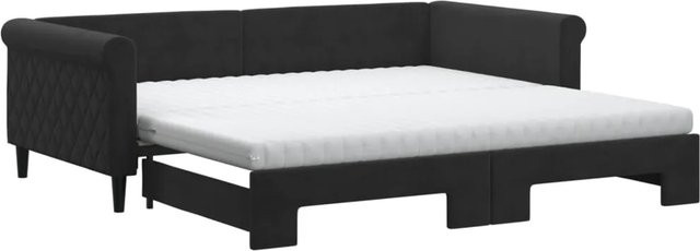 vidaXL Ausziehbares Tagesbett mit Matratze in Schwarz aus Samt, B/T/H: 229 x 110 x 68 cm - Bild 1