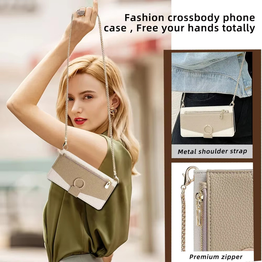 Honor Zipper Wallet Magnetische Umhängetasche mit Metall-Strap für Honor Magic 7 Pro und Honor Magic 7 in Beige und Weiß - Bild 3