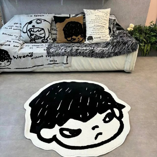 VIKAMA Rund Teppich im Cartoon Boy Art Style für Wohnzimmer und Schlafzimmer, waschbar, Durchmesser: 60 cm - Bild 1
