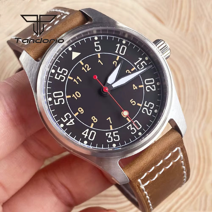Tandorio Fliegeruhr, Automatik, Edelstahl, 39 mm, Leder, Herren - Bild 1