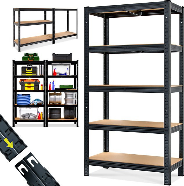 MONZANA Schwerlastregal Schwarz aus Metall und MDF mit verstellbaren Regalböden, H x B x T: 180 x 90 x 40 cm - Bild 1
