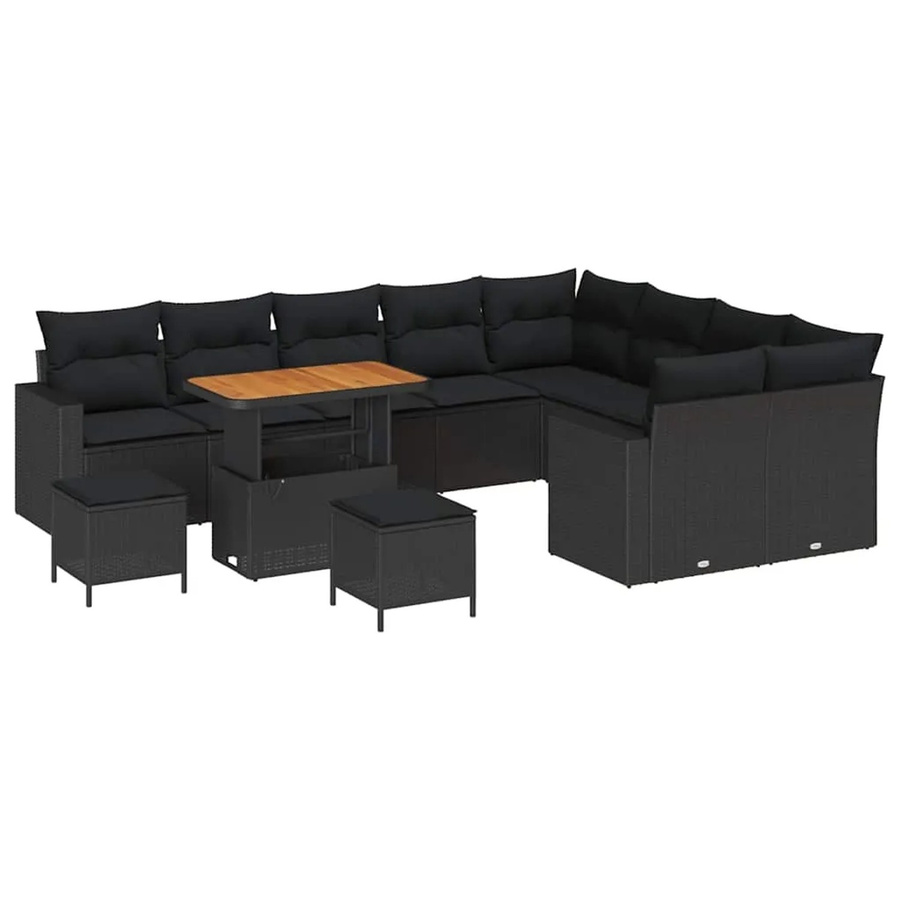 vidaXL Garten-Sofa-Set 12-tlg. in Schwarz aus Poly-Rattan mit Polsterung und Tisch in U-Form - Bild 2