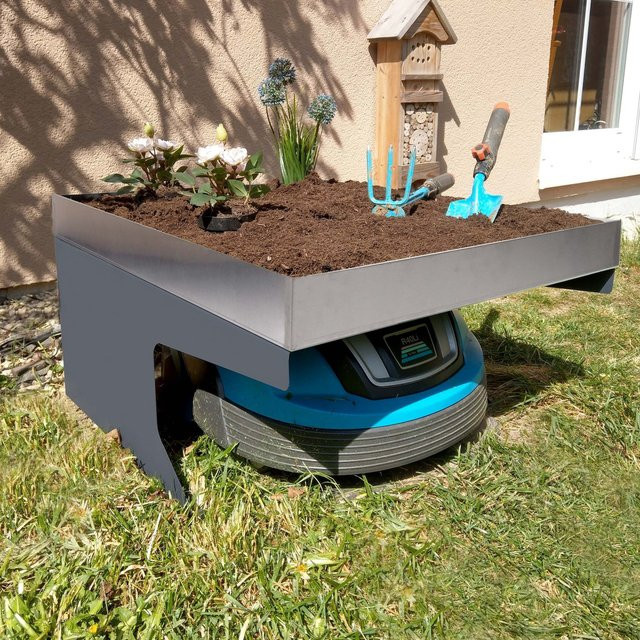 Mähroboter-Garage MCW-G60 mit Pflanzkasten und Dach Unterstand aus Metall in Anthrazit, B/T/H: 37 x 60 x 70 cm - Bild 1