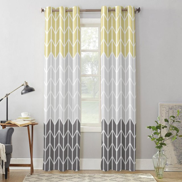 Super Six Fenster Vorhang mit Volant in Gelb und Grau, geometrisches Design, halbtransparent, Breite: 135 cm, Höhe: 60 cm - Bild 1