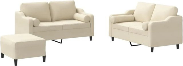 vidaXL 3-teilige Sofagarnitur mit Kissen in Creme aus Stoff mit Ottoman und Armlehnen - Bild 1
