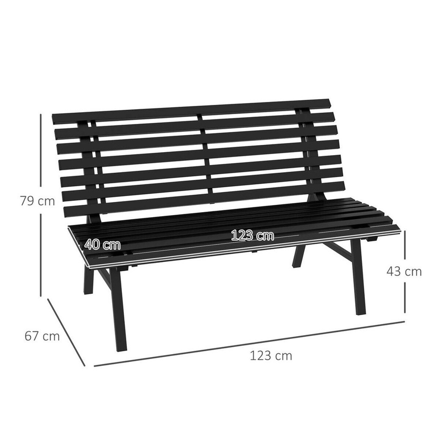 Outsunny 2-Sitzer Gartenbank aus Aluminium mit Lamellen-Design in Schwarz, wetterfest und UV-beständig, B/T/H: 123 x 67 x 79 cm - Bild 3