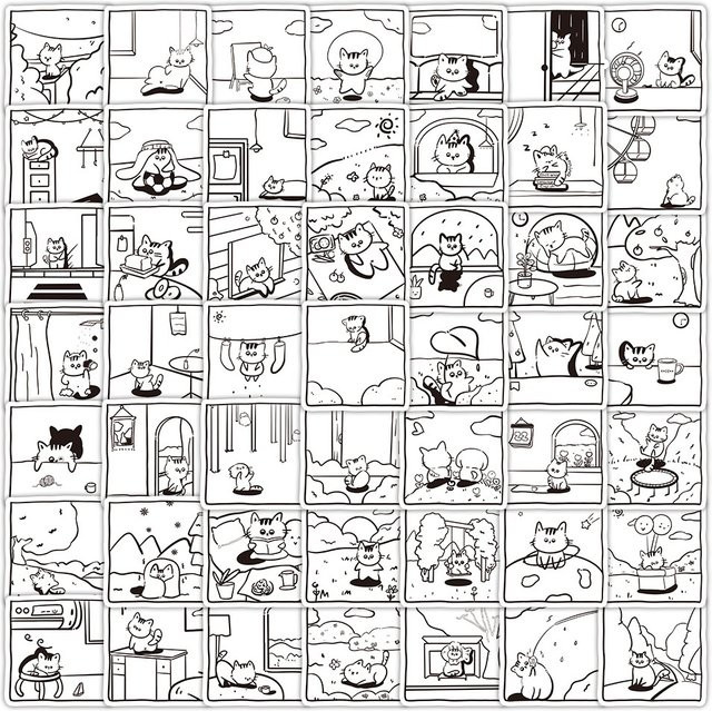 60 Stück Katze Aufkleber in Schwarz und Weiß von BulingBulingStickers für Koffer, Schreibwaren, Telefon und Laptop - Bild 1
