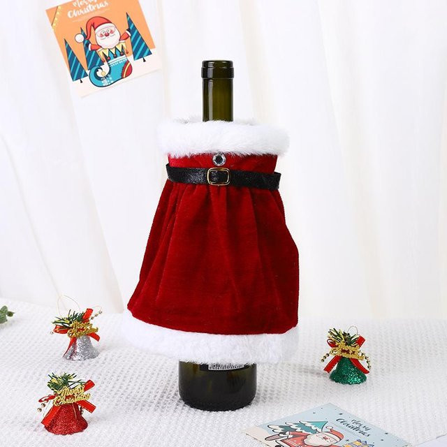 NATAWA Weihnachts-Weinflaschenhülle aus Samt in Rot für Weihnachts- und Silvesterdekoration - Bild 1