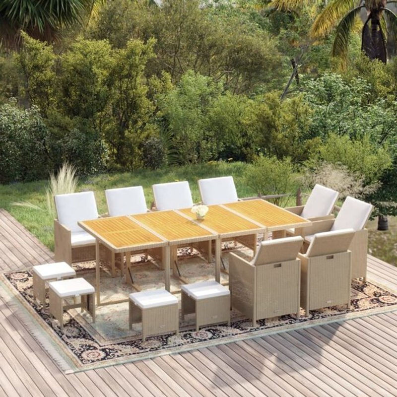 13-teilige moderne Garten-Essgruppe aus Poly-Rattan mit Kissen in Beige von vidaxl - Bild 1