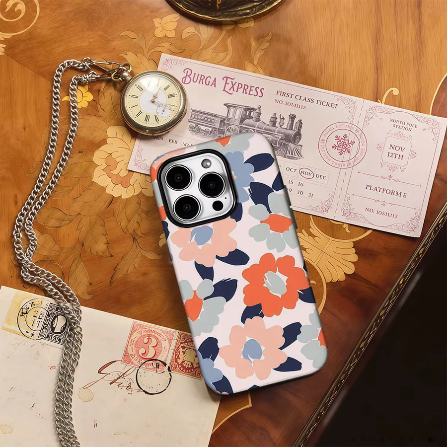 Handyhülle mit pastellfarbenem Blumenmuster für iPhone Modelle mit doppellagiger Rückseite von Potdemiel in Multicolour - Bild 2