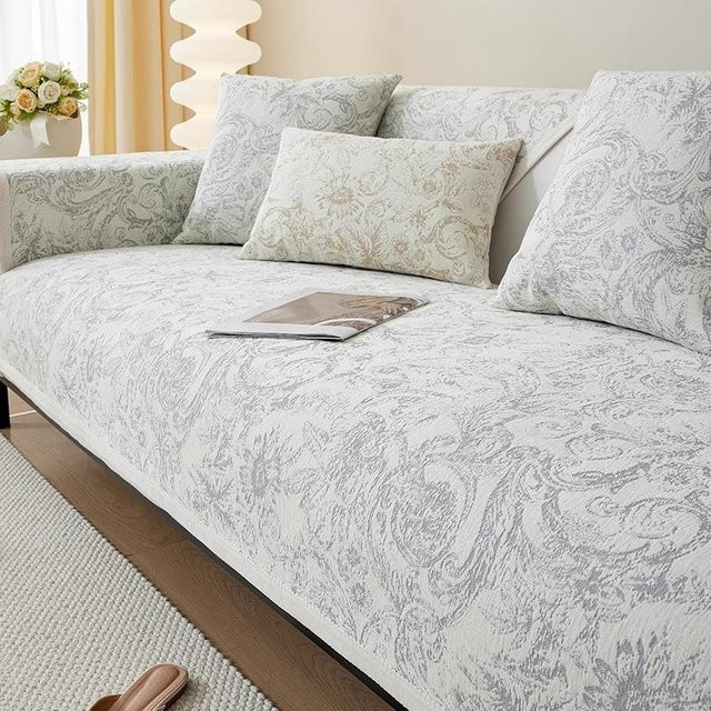Rutschfestes Chenille Sofakissen mit abstraktem floralem Design in Grau, B/B/H: 70 x 70 cm - Bild 1