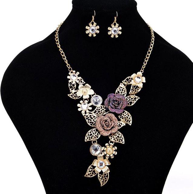 Talos Trinket Schmuck-Set, Blatt-Blumen-Anhänger, Ohrringe, Halskette, grau, Damen - Bild 1