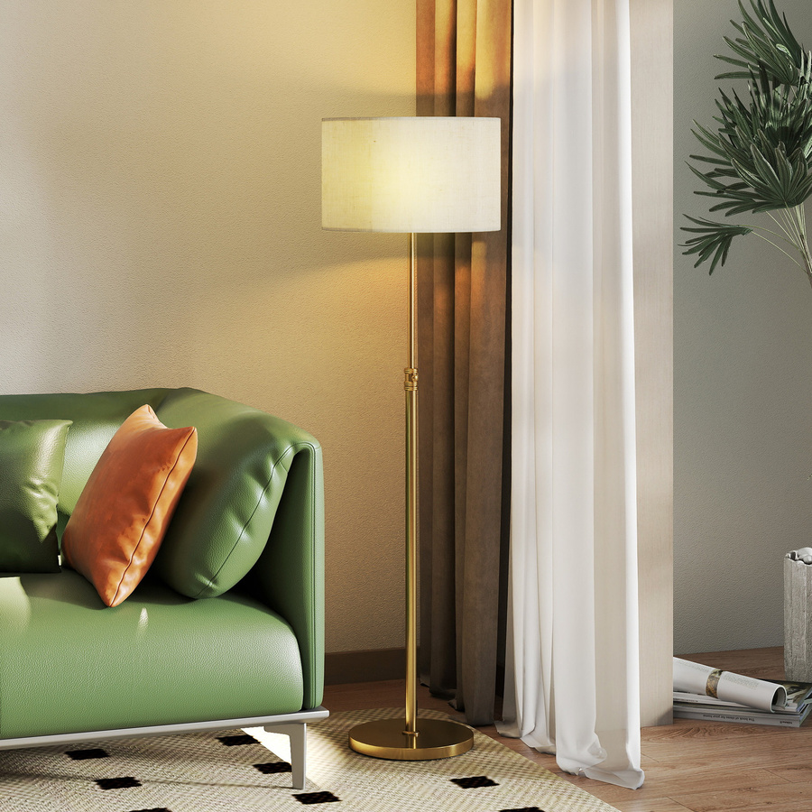HOMCOM Stehlampe in Gold mit beige Leinen-Lampenschirm, dimmbar und höhenverstellbar von 133 bis 168 cm, inklusive Fernbedienung und Timer - Bild 2