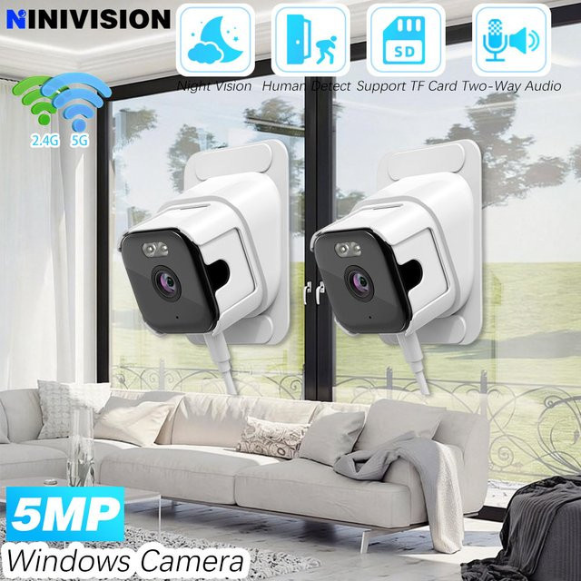 NINIVISION O-Kam Pro Mini-Fenster-IP-Kamera mit 5MP Auflösung, 5G und 2,4G WLAN, Menschliche Erkennung und Schwarzlicht-Nachtsicht, Weiß - Bild 1