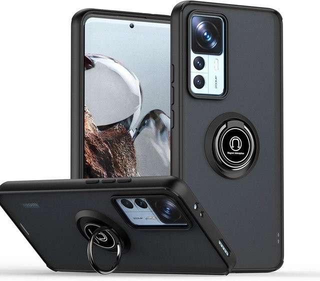 KEYSION Matte Handyhülle mit Ringständer für Xiaomi 12T Pro 5G, Xiaomi 11T Pro und Redmi K50 Ultra, Transparent Schwarz - Bild 1