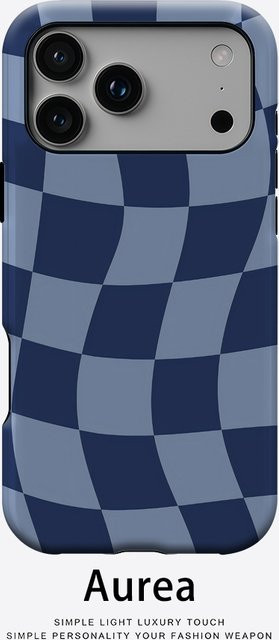 Potdemiel Wellige blaue Schachbrett-Handyhülle für iPhone 17 16 15 14 13 Pro Max Plus mit Magnetfunktion und robustem Doppel-Schutzschicht-Design - Bild 1