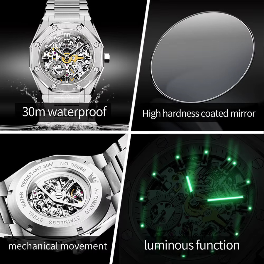 OLEVS Automatikarmbanduhr, Edelstahl, Silber, Herren - Bild 5