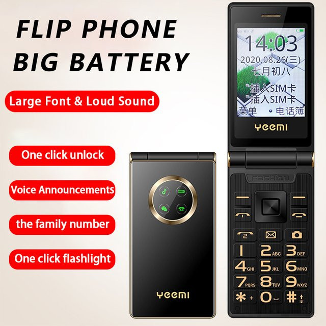 Yeemi M3-1 2G Flip-Telefon mit 2,8 Zoll Display, Dual SIM und 1800 mAh Akku in Gold oder Schwarz - Bild 1