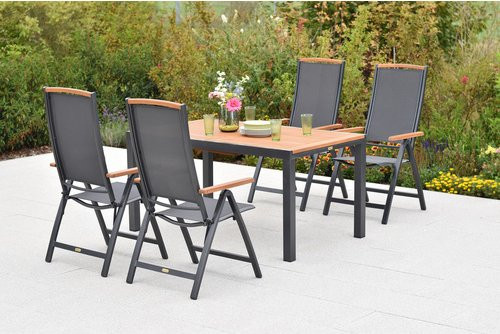 Merxx Gartenmöbel-Diningset Siena 5-tlg. aus Aluminium und Akazienholz in Grau mit ausziehbarem Tisch - Bild 1