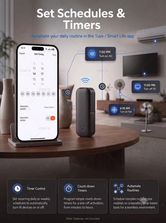 Tuya Zigbee Smart IR-Fernbedienung und Temperatur-Feuchtigkeitssensor in Schwarz für TV, DVD und Klimaanlage, kompatibel mit Alexa und Google Home - Bild 3
