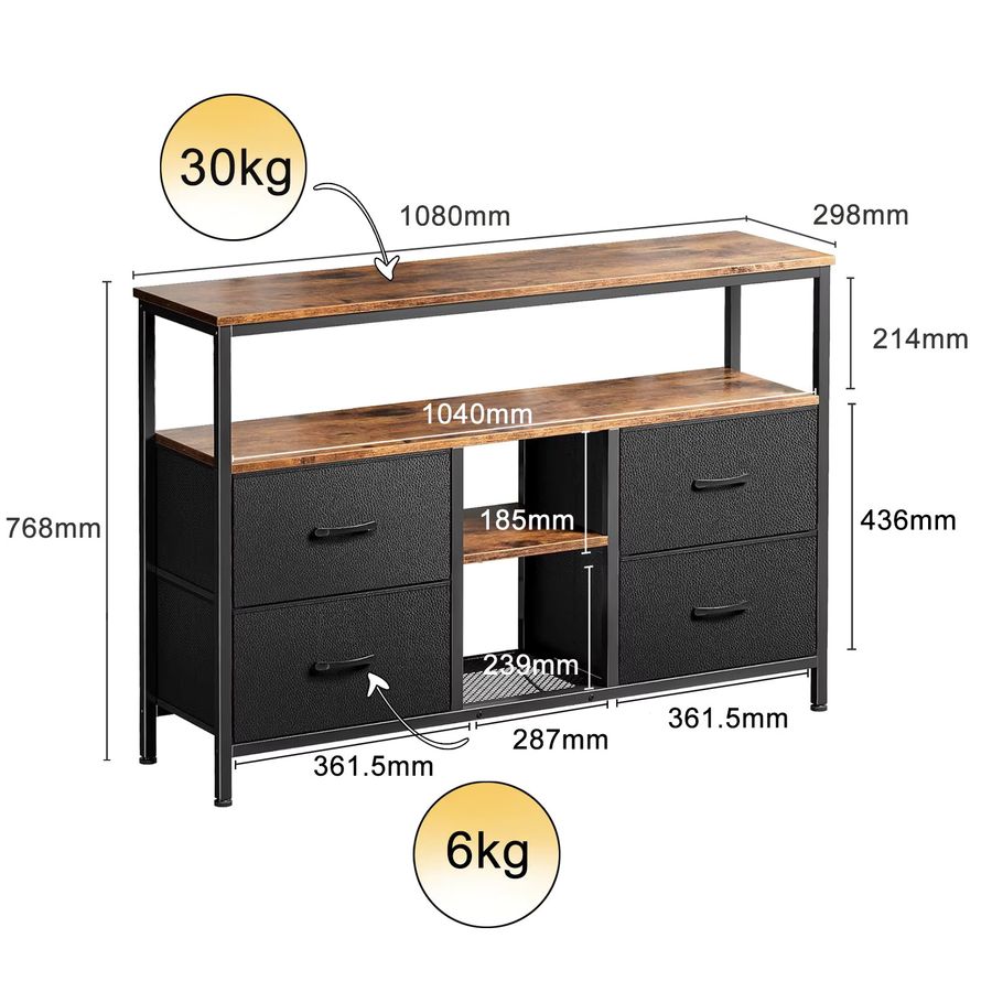 Anajqaqia LED-TV-Schrank in Schwarz mit Farbwechsel und 4 Schubladen, B/T/H: 108 x 30 x 78 cm - Bild 4