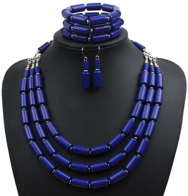 Perlenketten-Set, dreiteilig, königsblau, Unisex - Bild 1
